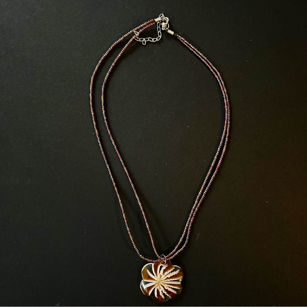Vintage Murano Style Glass Pendant on a Multi Strand Seed Bead Necklace Brown